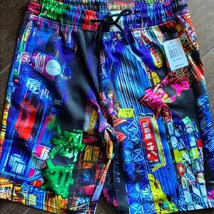 * SOLD * Vibrant Multicolor Graphic Men's Board Shorts. Size medium